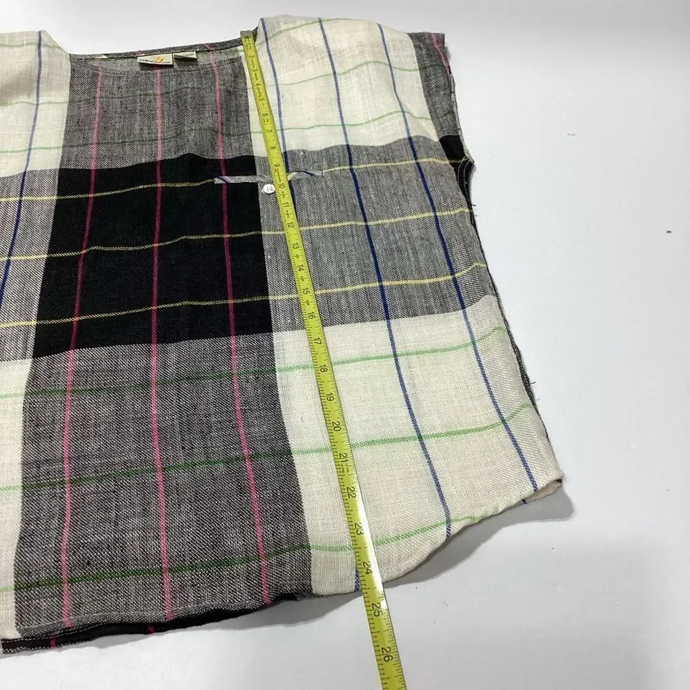 Vintage Liz Claiborne Linen Blouse Size 12 Black White Gray Plaid Grid Print - Picture 7 of 9